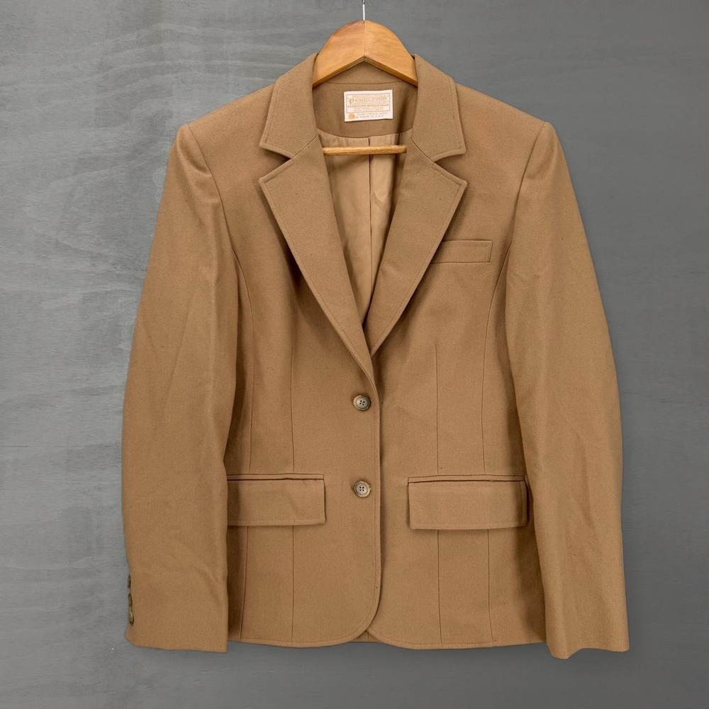 Vintage Pendleton Wool Blazer Camel Tan Two Button Virgin Wool Jacket Size 8